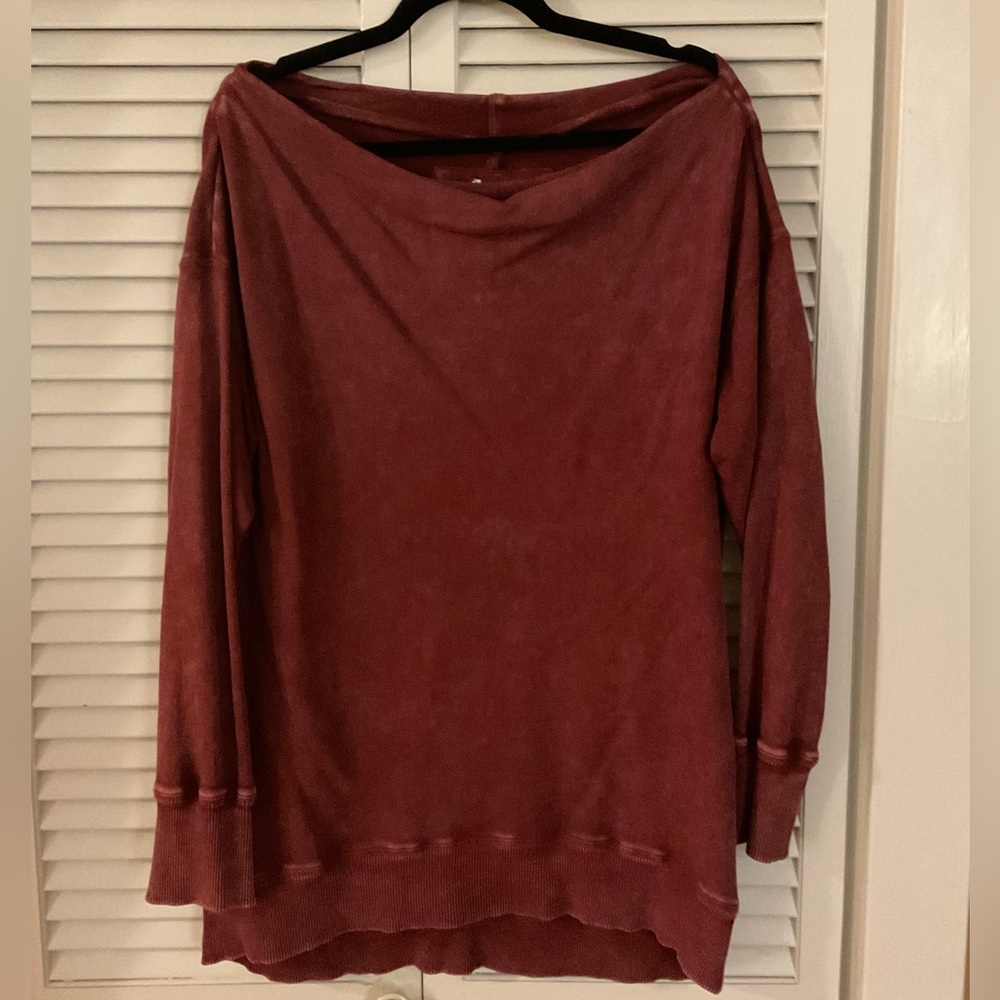 Pilcro Rich Burgundy Acid Wash Off the Shoulder Sweatshirt